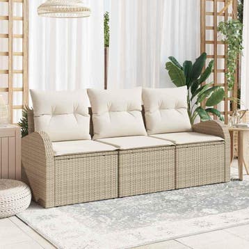 vidaXL Tuin Sofa Set Beige poly rattan, Verzenden, Nieuw, Rotan, 3 zitplaatsen