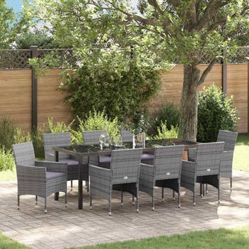 vidaXL Tuin eettafelset 9 st Grijs poly rattan, Verzenden, Nieuw, Rotan, Meer dan 8 zitplaatsen