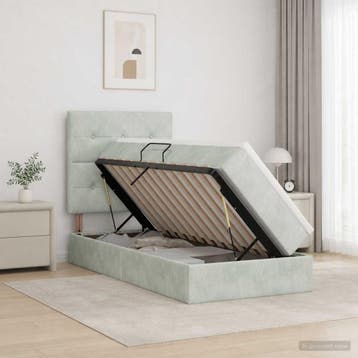 vidaXL Opslag bed met matras met opslag Lichtgrijs 90 x 200, Huis en Inrichting, Verzenden, Nieuw, Eenpersoons, Stof