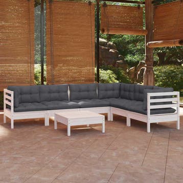 vidaXL 7-delige Loungeset met kussens massief grenenhout wit, Verzenden, Nieuw, 7 zitplaatsen, Loungeset
