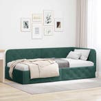 vidaXL Hoekbedframe Donkergroen 90 x 200 cm Fluweel, Huis en Inrichting, Verzenden, Nieuw, Groen, Stof