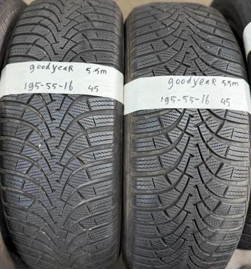 2x 195-55-16 Goodyear Winter 2x 5.5mm €45 Per Band 195 55 16, Auto-onderdelen, Banden en Velgen, Ophalen, Gebruikt, 16 inch, Winterbanden
