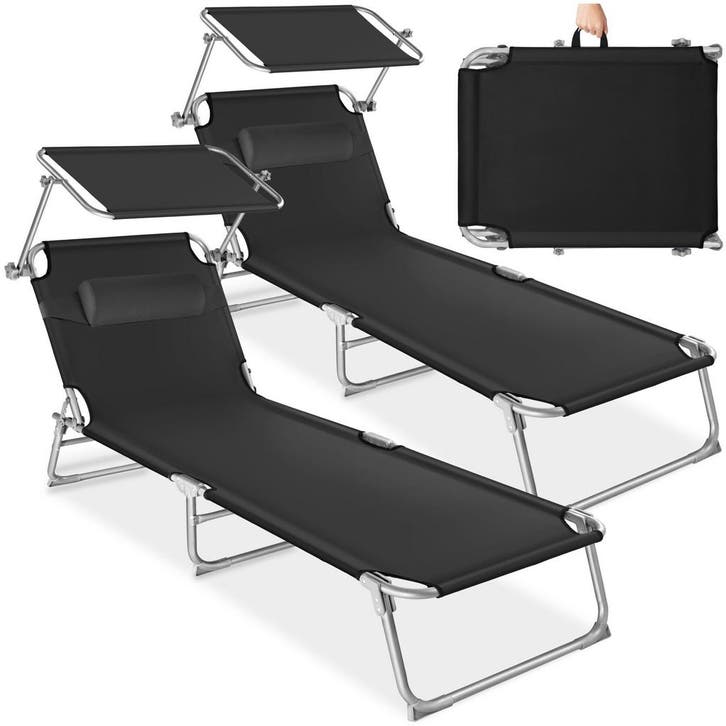 2 ligbedden 4-niveaus met hoofdkussen - zwart, Tuin en Terras, Tuinsets en Loungesets, Verzenden