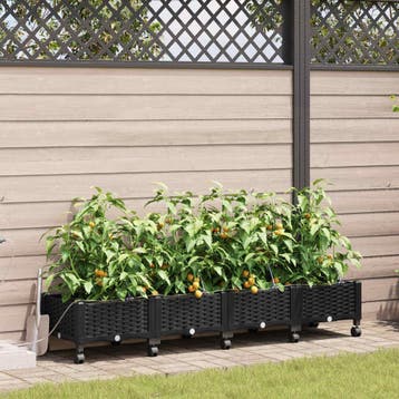 vidaXL Tuin Pot met Irrigatie en Wielen 4 st Zwart 160 x 40, Verzenden, Nieuw, Minder dan 60 cm, Minder dan 30 cm