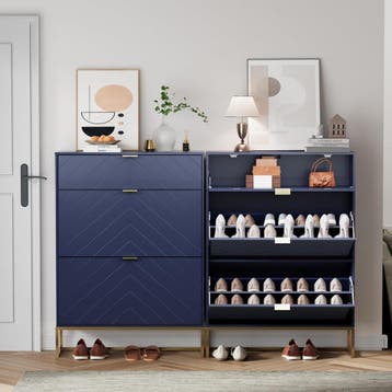 Schoenenkast - Schoenenrek - 80x24x122 cm - Blauw - UEV, Verzenden, Zo goed als nieuw