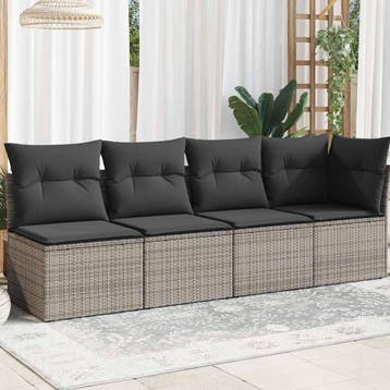 vidaXL Tuinbank 4-zits met kussens poly rattan grijs, Tuin en Terras, Verzenden, Nieuw