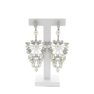 UTOPIA Art Deco witgouden oorbellen met parel en diamant..., Sieraden, Tassen en Uiterlijk, Oorbellen, Gebruikt, Ophalen of Verzenden