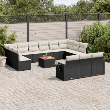 vidaXL 14-delige Loungeset met kussens poly rattan zwart, Verzenden, Nieuw, Loungeset