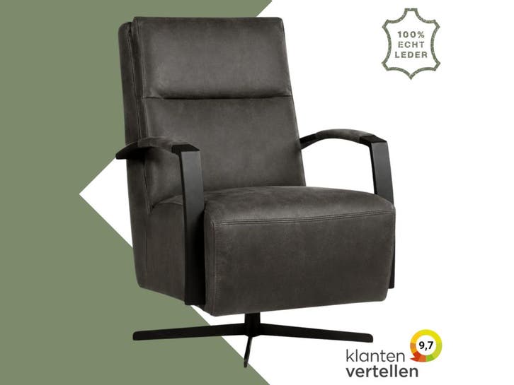 Leren draaifauteuil Award - Kenia Antracite (grijs) -, Huis en Inrichting, Fauteuils, 50 tot 75 cm, 75 tot 100 cm, Nieuw, Leer