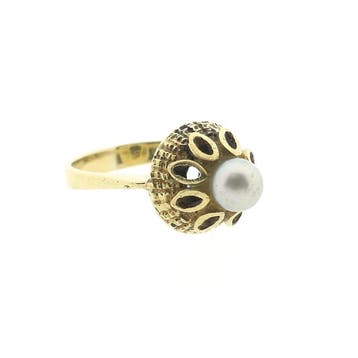 Vintage gouden ring met Tahiti parel, Gebruikt, Ophalen of Verzenden, Kleiner dan 17, Met edelsteen