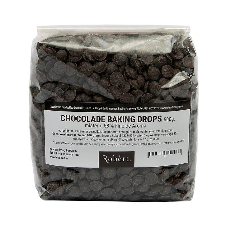Robèrt Bakvaste Chocolade Druppels Misterio (58%) 500g, Hobby en Vrije tijd, Taarten en Cupcakes maken, Nieuw, Verzenden