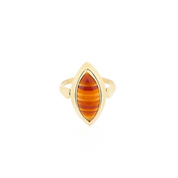 Vintage gouden ring met carneool bandagaat, Gebruikt, Ophalen of Verzenden, 17 tot 18, Met edelsteen