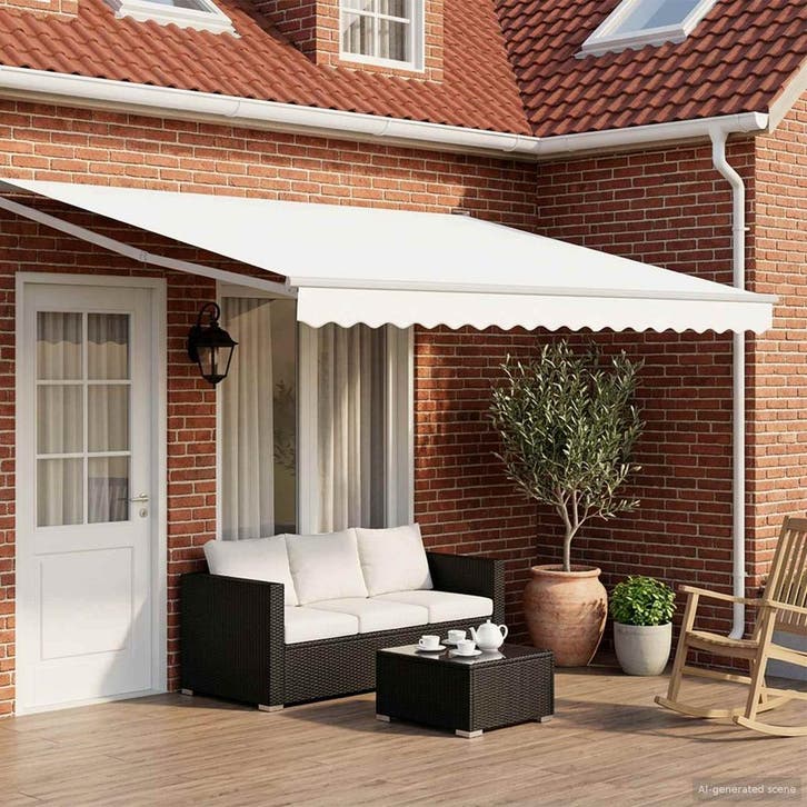 vidaXL Handbediende luifel met LEDs Wit 5 x 3 m, Tuin en Terras, Zonneschermen, Nieuw, Verzenden