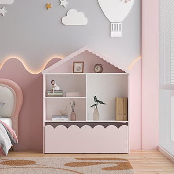 Kinderrek Vestnes in huisvorm 114x91x30 cm wit en roze [en.c, Verzenden, Nieuw
