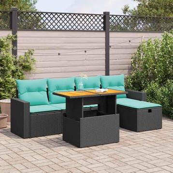 vidaXL 6-delige Loungeset met kussens poly rattan acacia, Verzenden, Nieuw, Loungeset