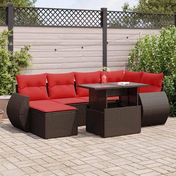 vidaXL 7-delige Loungeset met kussens poly rattan acacia, Verzenden, Nieuw, Loungeset