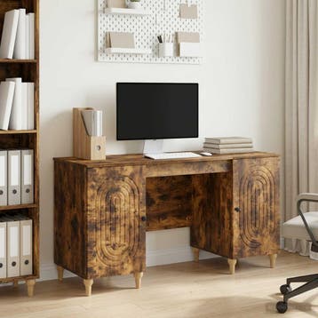 vidaXL Bureau Gerookt eiken 142,5 x 50 x 75 cm Bewerkt hout, Huis en Inrichting, Bureaus, Verzenden, Nieuw