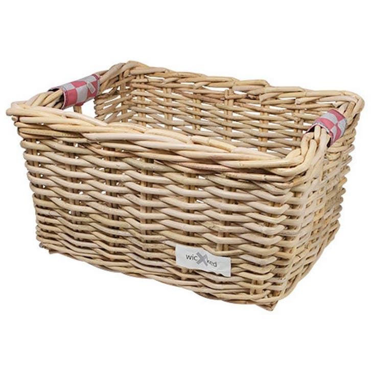 Wicked Rieten Fietsmand L Pink Checker grijs, Fietsen en Brommers, Fietsaccessoires | Fietsmanden, Nieuw, Verzenden
