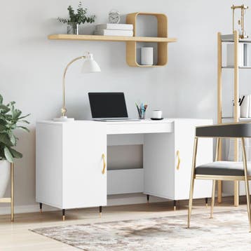 vidaXL Bureau 140x50x75 cm bewerkt hout wit, Verzenden, Nieuw