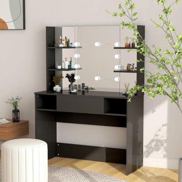 vidaXL Kaptafel met LED-verlichting 100x40x135 cm MDF zwart, Huis en Inrichting, Tafels | Kaptafels, Verzenden, Nieuw