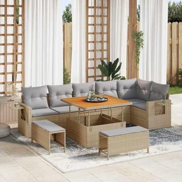 vidaXL Tuinbankenset 11 st Beige en Licht Grijs poly rattan, Verzenden, Nieuw, Rotan, Meer dan 8 zitplaatsen