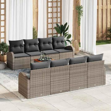 vidaXL Tuinbankenset 9 st Grijs poly rattan, Verzenden, Nieuw, Rotan, Meer dan 8 zitplaatsen