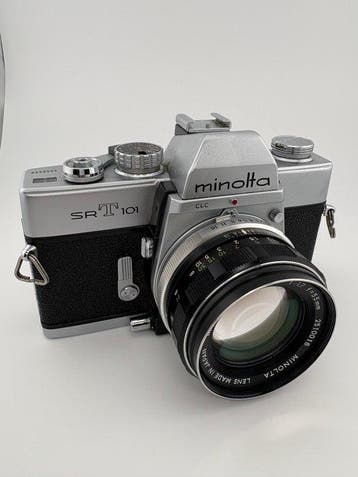 Minolta SR T 101 MC rokkor -PF 55mm f/1.7 Analoge camera, Nieuw