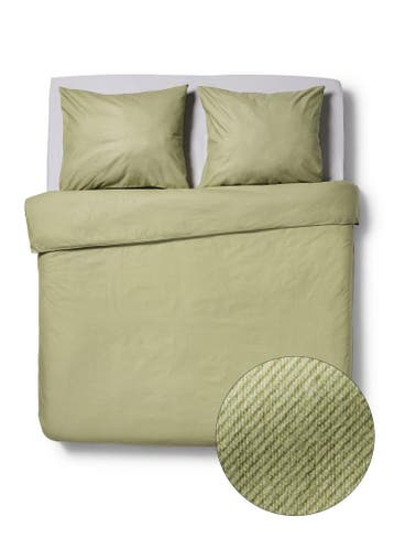 HEMA Dekbedovertrek 240x200/220cm flanel lijnen groen, Verzenden, Nieuw, Groen
