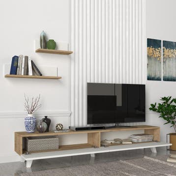 [en.casa] TV-meubel met plankenset Saarijärvi eiken en wit, Huis en Inrichting, Kasten | Dressoirs, Verzenden, Nieuw