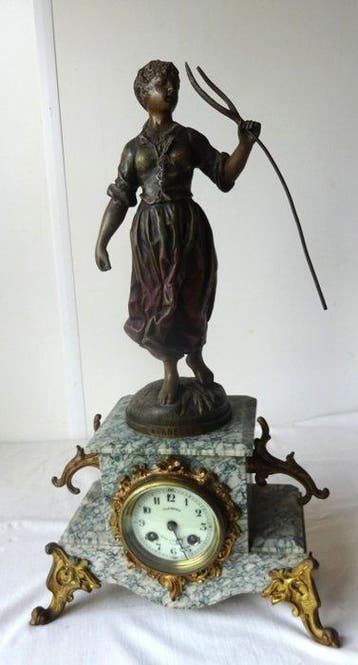 Klok - Clement - Art Nouveau Onyx, Spelter, Messing -, Antiek en Kunst, Antiek | Klokken