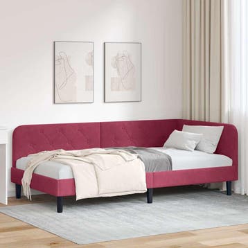 vidaXL Hoekbedframe Wijnrood 90 x 190 cm Fluweel, Eenpersoons, Verzenden, Nieuw, Stof