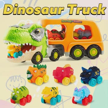 Dinosaurussen Vrachtwagen met 6 Mini Auto's - Licht & Geluid