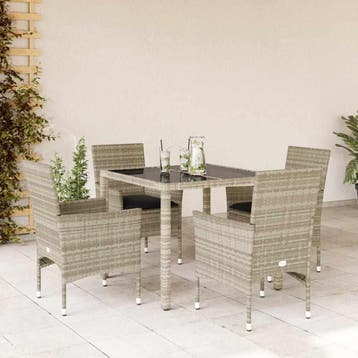 vidaXL 5-delige Tuinset met kussens poly rattan en glas, Verzenden, Nieuw, 4 zitplaatsen, Tuinset