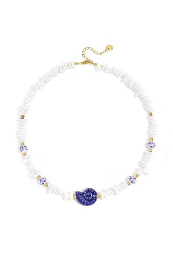 Goudlief Ketting met stenen kralen, witte kralen met blau..., Verzenden, Nieuw, Wit, Overige materialen