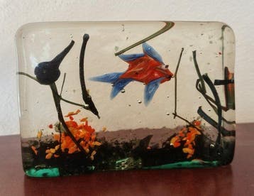 Pot - Vis / bloksculptuur - Muranoglas - Aquarium