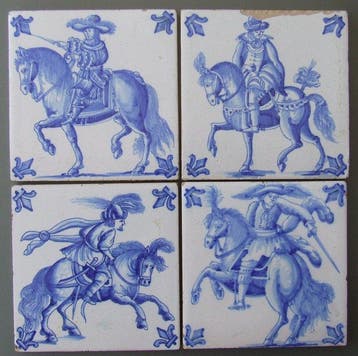 Tegel (4) - 4 Ruiters te Paard. - 1850-1900, Antiek en Kunst