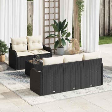 vidaXL Tuin Sofa Set Zwart poly rattan, Verzenden, Nieuw, 6 zitplaatsen