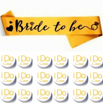 Bride to Be en I Do Crew set met sjerp en buttons 19-delig, Verzenden, Nieuw, Feestartikel, Geboorte of Huwelijk