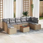 vidaXL Tuinbankenset met opslag 8 pcs Beige en Licht Grijs, Verzenden, Nieuw, Rotan, 8 zitplaatsen