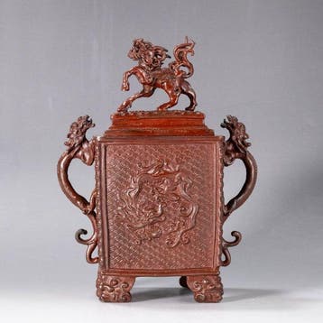 Bronzen wierookbrander met Kirin, draken en feniks door