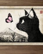 Kodo88 Giclée - Jiji and the Pink Butterfly at Mt. Fuji, Nieuw