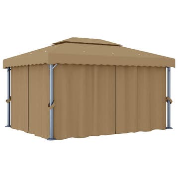 vidaXL Prieel met gordijn 4x3 m aluminium taupe, Verzenden, Nieuw