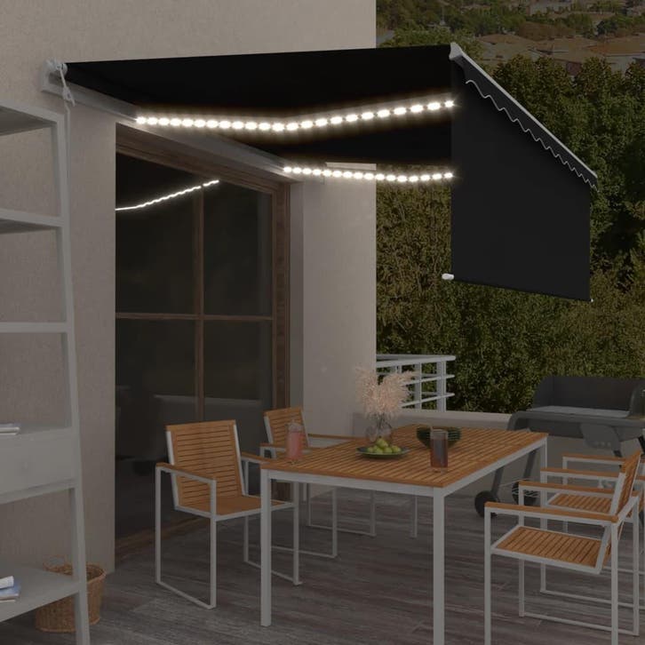 vidaXL Luifel met rolgordijn, LED en windsensor 4x3 m, Tuin en Terras, Zonneschermen, Nieuw, Verzenden