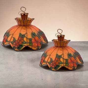 Plafondlamp (2) - Bloemdecoratie - Glas, Lood -