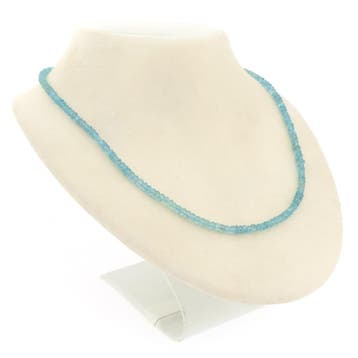 Lichtblauwe topaas kralenketting met gouden slot, Gebruikt, Ophalen of Verzenden, Met edelsteen, Goud