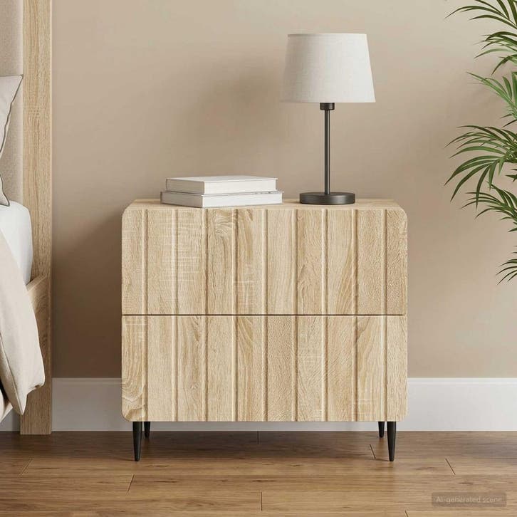 vidaXL Nachtkastje Sonoma Eiken 62 x 34,5 x 49,5 cm Bewerkt, Huis en Inrichting, Slaapkamer | Nachtkastjes, Nieuw, Minder dan 45 cm