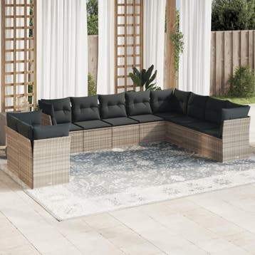 vidaXL 10-delige Loungeset met kussens poly rattan, Verzenden, Nieuw, Loungeset