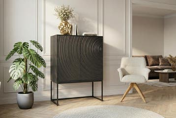 Highboard ORBIT 120cm 3D optik mangohout zwart - 47606, Ophalen of Verzenden, Nieuw