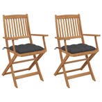 vidaXL Tuinstoelen 2 st inklapbaar met kussens massief, Tuin en Terras, Tuinstoelen, Verzenden, Nieuw, Hout