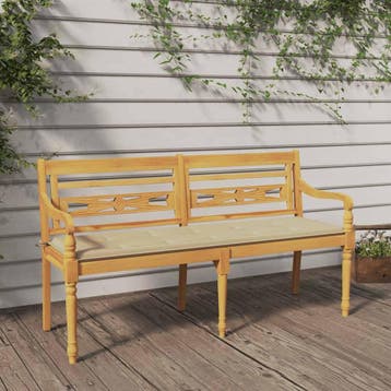 vidaXL Bankje Batavia met beige kussen 150 cm massief, Verzenden, Nieuw, Teakhout